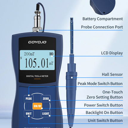 GOYOJO GT129 Gauss/Tesla Meter with High Precision